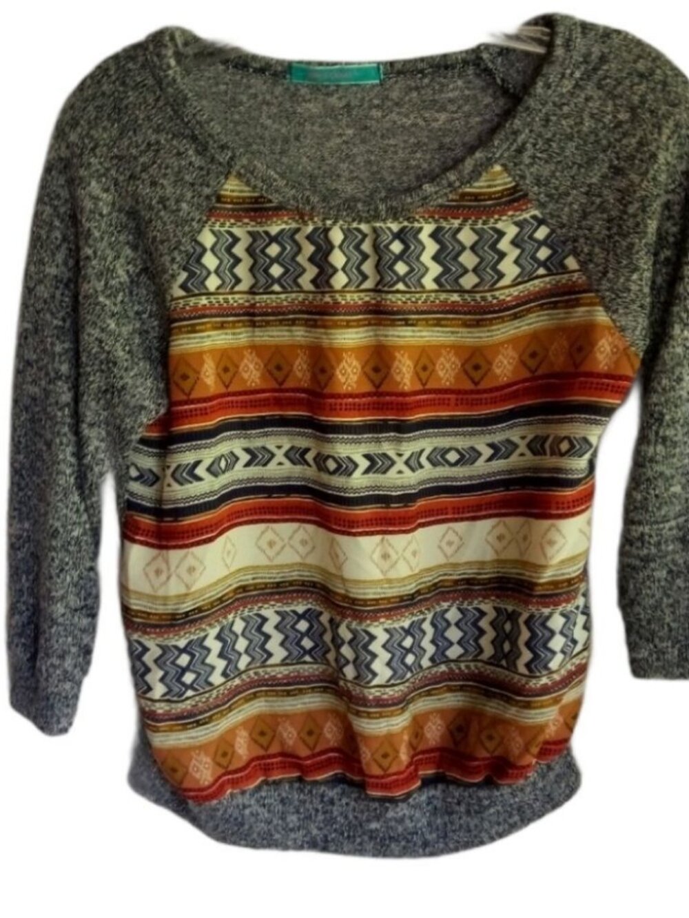 Julie's Closet S Raglan Tribal Southwest Design Knit Pullover Top in Gray Rust